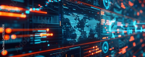 Futuristic Interface with World Map and Data Visualization