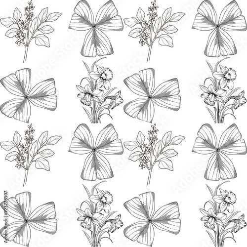 Seamless pattern of black and white flowers