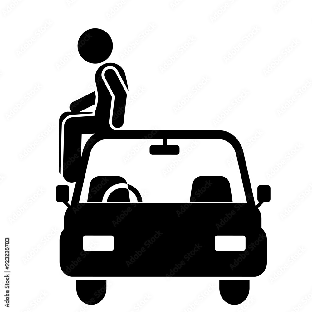 illustration of a stick figure icon sitting on the roof of a car, sitting on a car illustration of a stick figure icon sitting on the roof of a car, sitting on a car