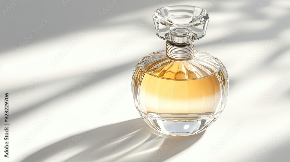 A clean white background product shot of a designer perfume bottle with soft shadows and subtle reflections that enhance the elegant and sophisticated package design A clean white background product shot of a designer perfume bottle with soft shadows and subtle reflections that enhance the elegant and sophisticated package design