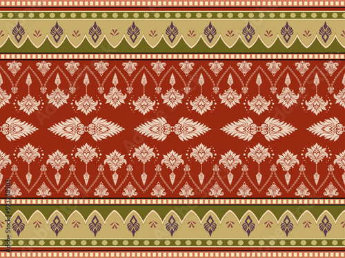 Experience the elegance of this ornate damask floral pattern, red, cream, green color on Red backgound featuring vibrant