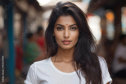 woman with long dark hair and a white shirt