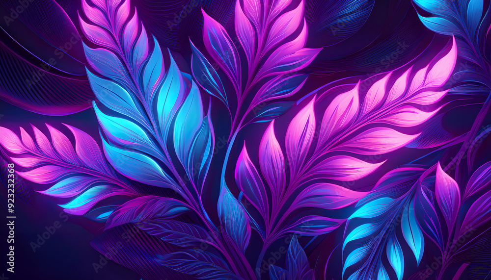 Abstract neon background with purple and blue leaves. Abstract neon background with purple and blue leaves.