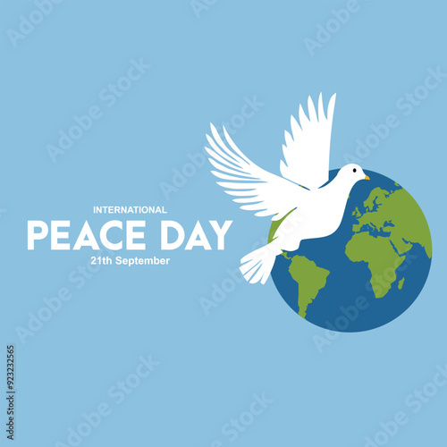 International Day of Peace vector. Peace Dove Vector. Planet Earth with Pigeons. Poster for International Day of Peace, September 21. Important day