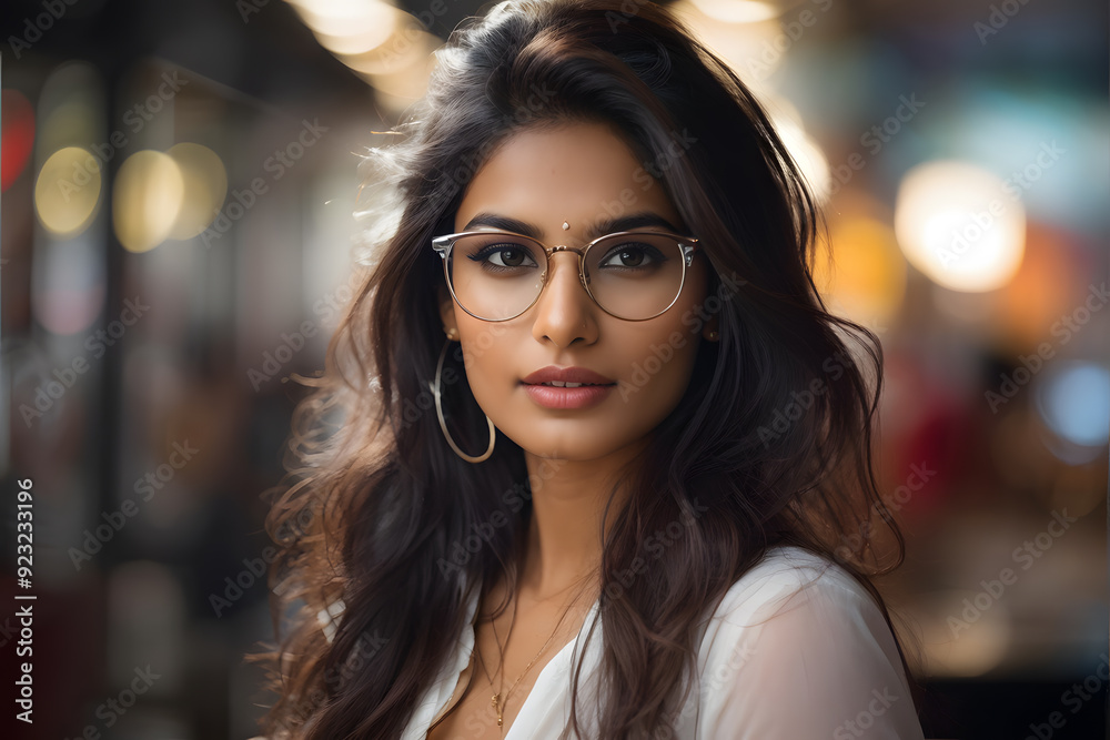 Obraz premium woman with glasses and a white shirt looking at the camera