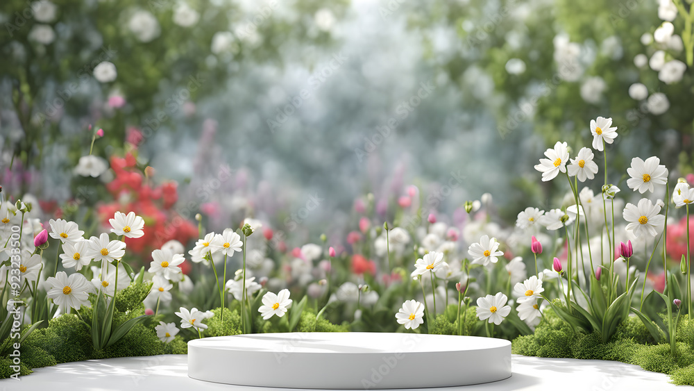 there is a white platform in a field of flowers there is a white platform in a field of flowers