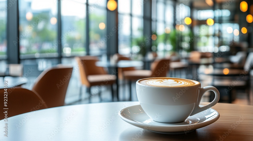 A modern cafe in the city with large windows revealing a bustling urban scene A coffee cup rests on a sleek table with the cool tones of the cityscape providing a striking contrast to the warm coffee A modern cafe in the city with large windows revealing a bustling urban scene A coffee cup rests on a sleek table with the cool tones of the cityscape providing a striking contrast to the warm coffee