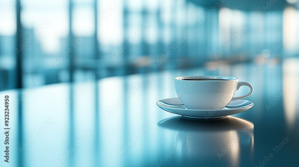 A contemporary urban cafe setting with a coffee cup on a sleek table The large windows offer a sweeping view of the cityscape in cool blue and gray tones The warmth of the coffee adds a touch of A contemporary urban cafe setting with a coffee cup on a sleek table The large windows offer a sweeping view of the cityscape in cool blue and gray tones The warmth of the coffee adds a touch of
