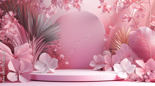 Floral flower sweet tone stage cosmetic podium products showcase for advertising background.