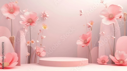 Floral flower sweet tone stage cosmetic podium products showcase for advertising background.