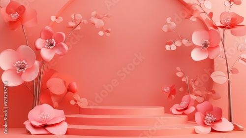 Floral flower sweet tone stage cosmetic podium products showcase for advertising background.