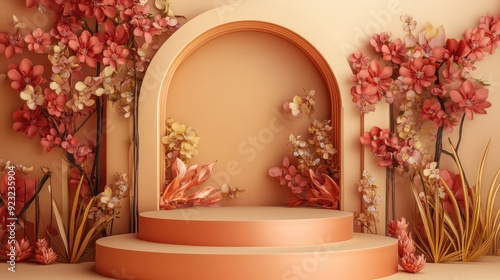 Floral flower sweet tone stage cosmetic podium products showcase for advertising background.