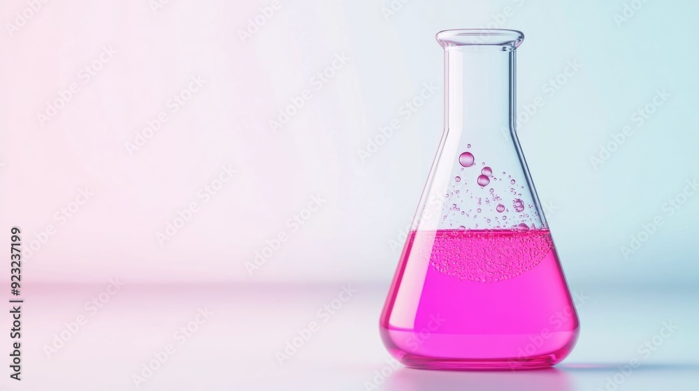 Conceptual 3D rendering of an educational icon or symbol representing science chemistry and laboratory experiments The image shows a glass flask or beaker containing a bubbling colorful liquid Conceptual 3D rendering of an educational icon or symbol representing science chemistry and laboratory experiments The image shows a glass flask or beaker containing a bubbling colorful liquid