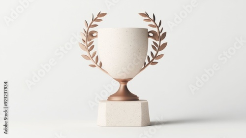 Detailed 3D rendering of an education icon in the form of a trophy with a laurel wreath isolated against a plain white background representing academic achievement success and recognition
