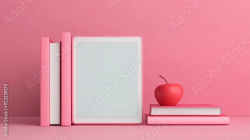 Innovative 3D Digital Education Icon Featuring Tablet and Book Symbols Isolated on Clean White Background Depicting Learning Technology and Knowledge Concepts for Academic or Online Presentations
