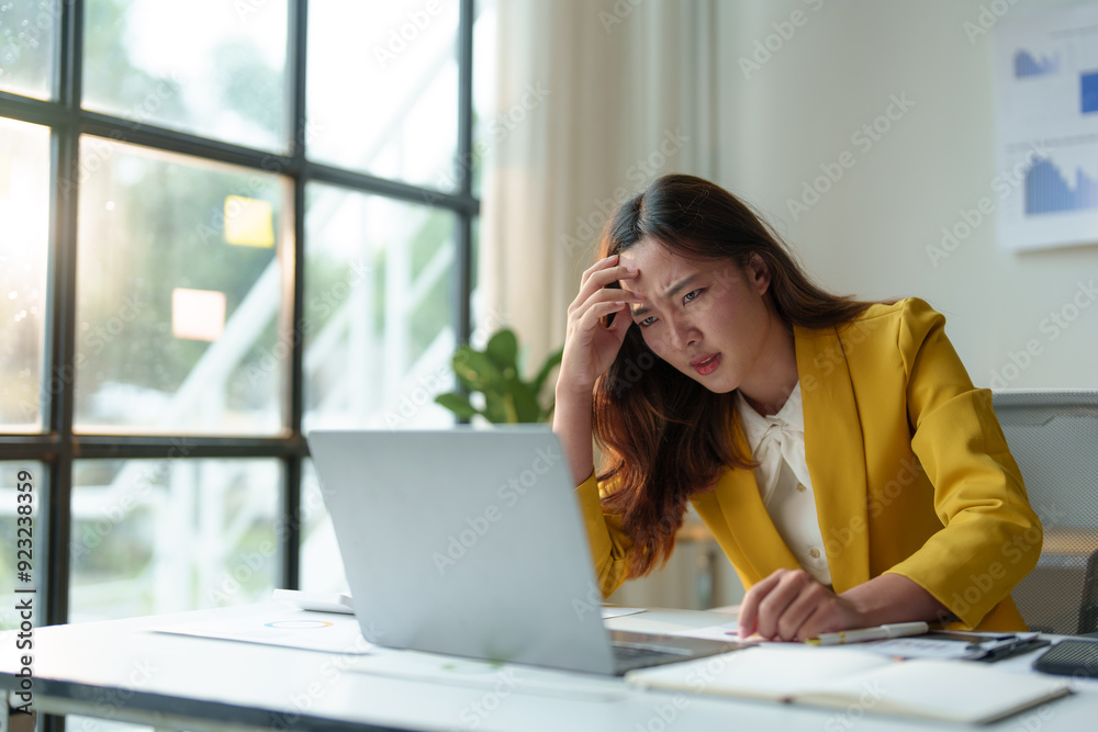 Asian businesswoman or female office worker who is angry, irritated, stressed over a failed job. and crumpled documents in her hands at her desk. Depression overworked Office Syndrome. Asian businesswoman or female office worker who is angry, irritated, stressed over a failed job. and crumpled documents in her hands at her desk. Depression overworked Office Syndrome.