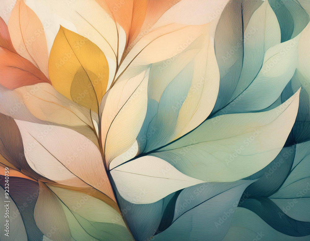 Abstract Background with Leaf Textures Layered Transparency Creating Depth