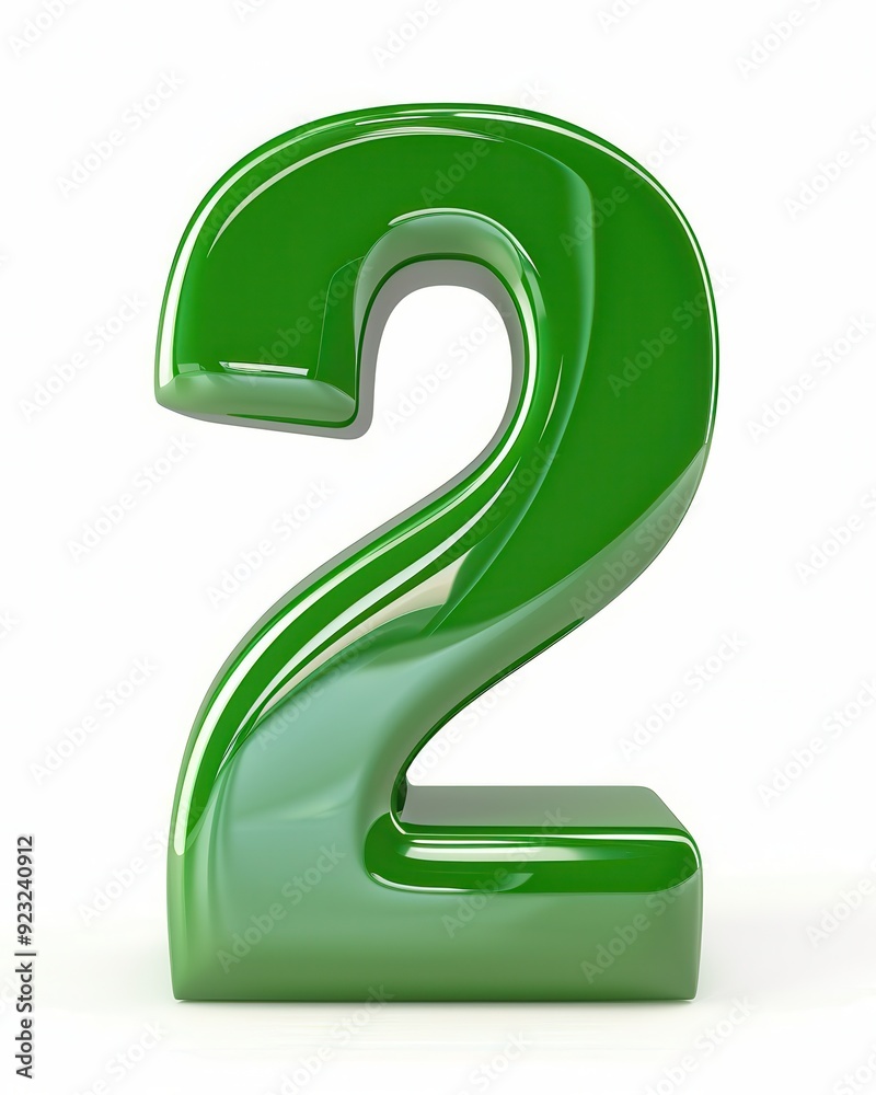 Number 2 3D. Clean Front View Green Font Isolated on White Background Number 2 3D. Clean Front View Green Font Isolated on White Background