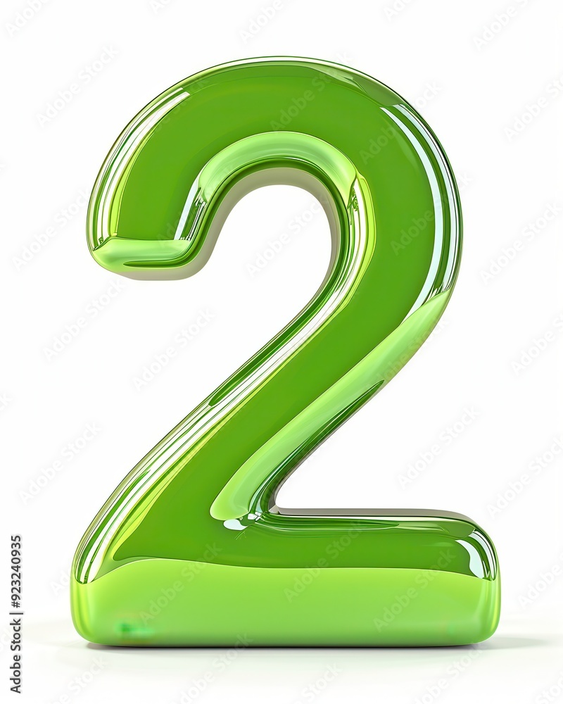Number 2 3D Standing in Clean Green Font on Isolated White Background Number 2 3D Standing in Clean Green Font on Isolated White Background