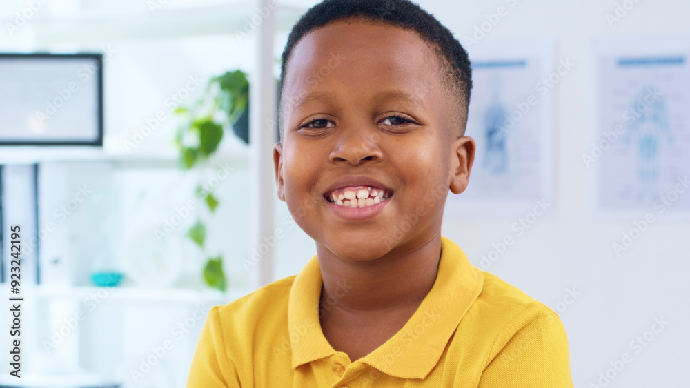 Cheerful Young Boy Smiling in a Dentist's Office, Embracing Healthcare with Confidence and Joy Cheerful Young Boy Smiling in a Dentist's Office, Embracing Healthcare with Confidence and Joy