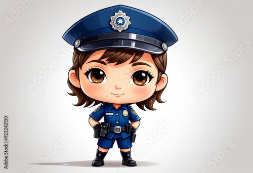 full body girl police chibi style character in uniform