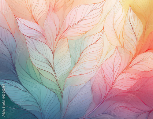 Abstract Background with Leaf Textures Layered Transparency Creating Depth