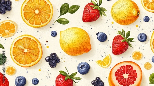 Colorful seamless pattern of vibrant fruits, creative and fresh design for textiles