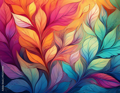 Abstract Background with Leaf Textures Layered Transparency Creating Depth