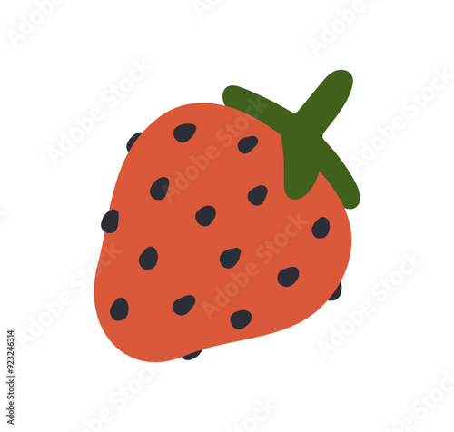 Strawberry, fresh garden red berry with seeds and leaf. Ripe sweet fruit icon. Natural organic summer food, vitamin eating. Flat graphic vector illustration isolated on white background
