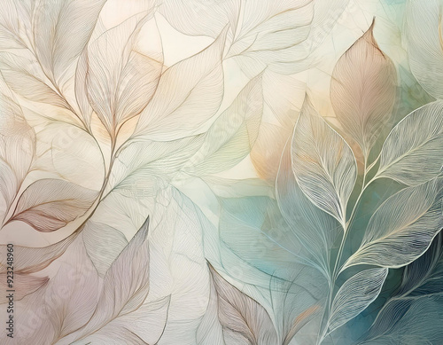 Abstract Background with Leaf Textures Layered Transparency Creating Depth