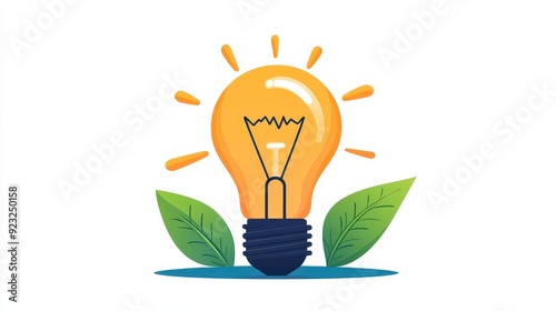 Light bulb with a sunrise, new ideas sparking growth, flat design illustration