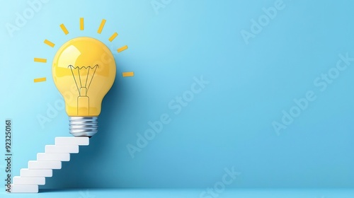 Light bulb with a staircase, representing step-by-step growth, flat design illustration