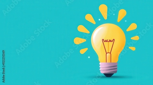 Light bulb with expanding circles, ripple effect of ideas on growth, flat design illustration