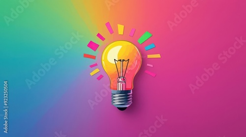 Light bulb with lightning bolt, powerful ideas leading to rapid growth, flat design illustration