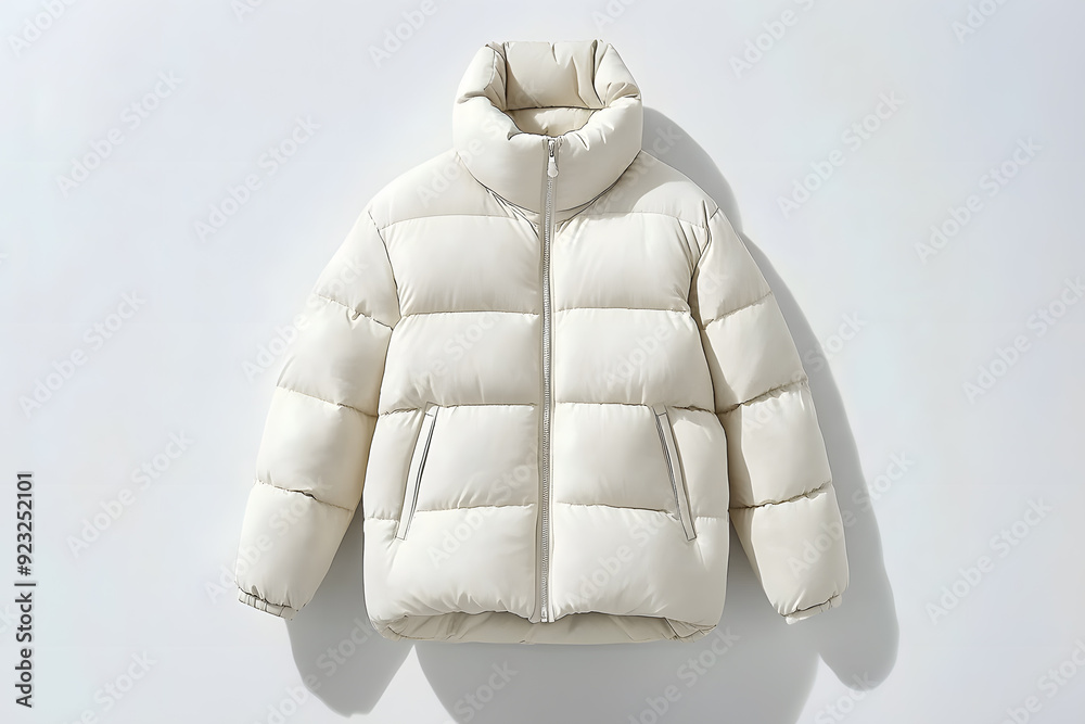Stylish white warm down jacket mock up isolated on white background. Winter fashion Stylish white warm down jacket mock up isolated on white background. Winter fashion