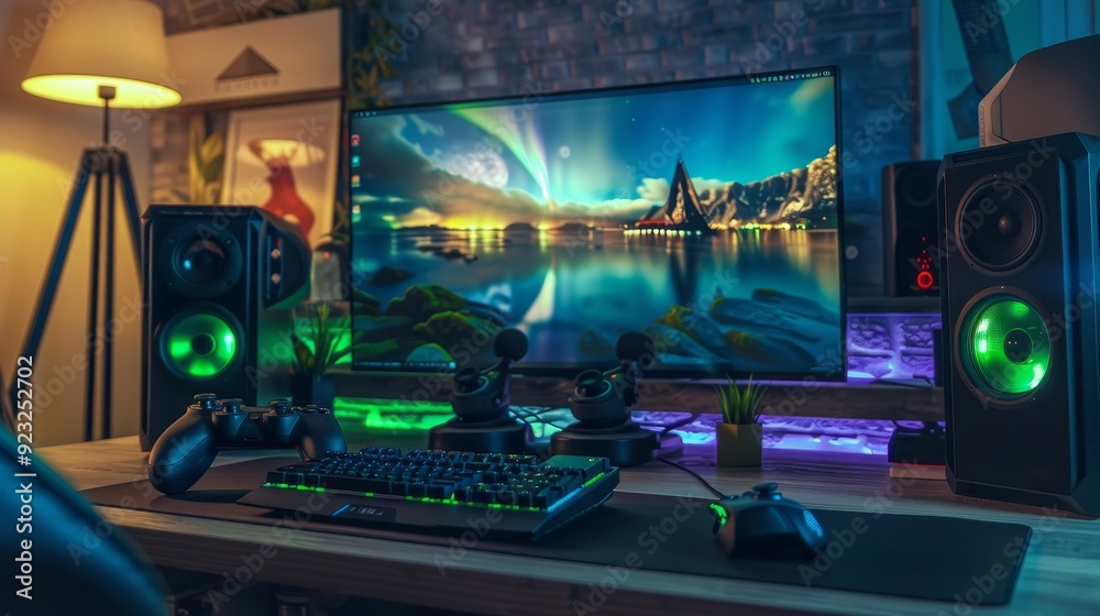Immersive Entertainment Gaming Laptop Surround Sound Speakers and Ambient Lighting Create the Ultimate Home Theater Experience Immersive Entertainment Gaming Laptop Surround Sound Speakers and Ambient Lighting Create the Ultimate Home Theater Experience