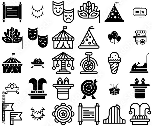 Mega Set Of Vector Carnival Vector Symbols Apps, Websites Ui Designs Suitable For Circus,Carnival,Hat,Costume,Party Business Infographic Elements Logo Vector Illustration