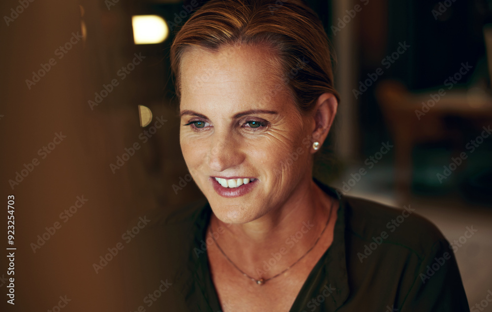 custom made wallpaper toronto digitalMature woman, computer and smile for research, email and management report in office with deadline. Business executive, night and evening for project administration, writing review or company payroll