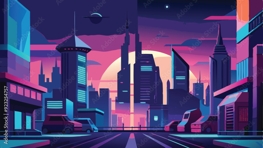 The smoggy dawn sky is lit up by colorful neon lights that illuminate the soaring skyscraperapers and skyscraperapers in the futuristic city giving it a vibrant and dynamic energy AI generated The smoggy dawn sky is lit up by colorful neon lights that illuminate the soaring skyscraperapers and skyscraperapers in the futuristic city giving it a vibrant and dynamic energy AI generated