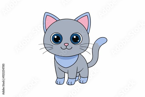 Cute Cat on White Background - Vector Illustration, Animal Icon, Clipart