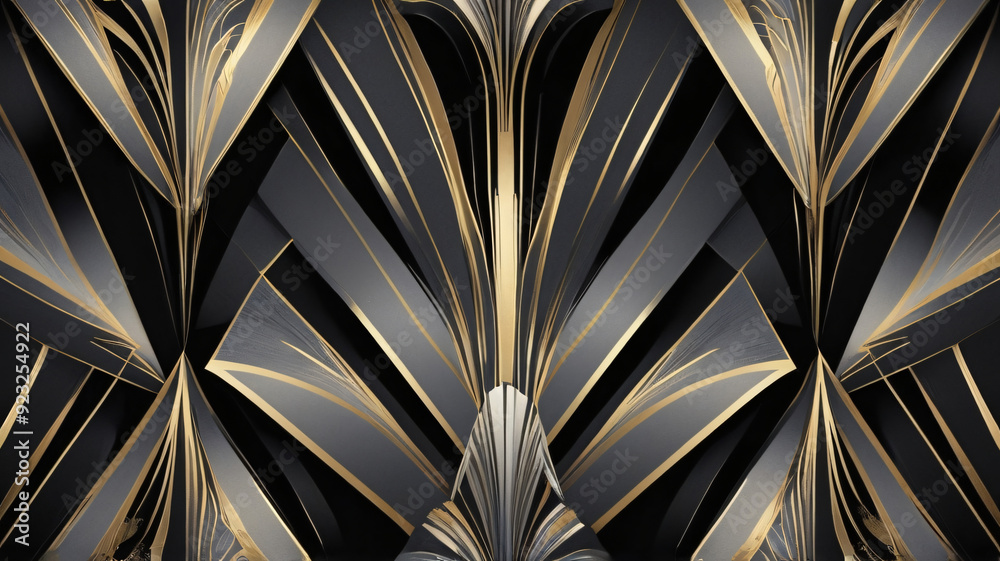 luxury and elegant black, gray and gold abstract background with dynamic line geometric shapes and for banner poster, wallpaper, cover design