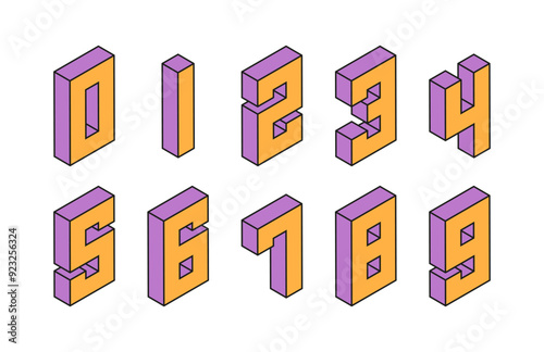 3D isometric numbers. Retro font.