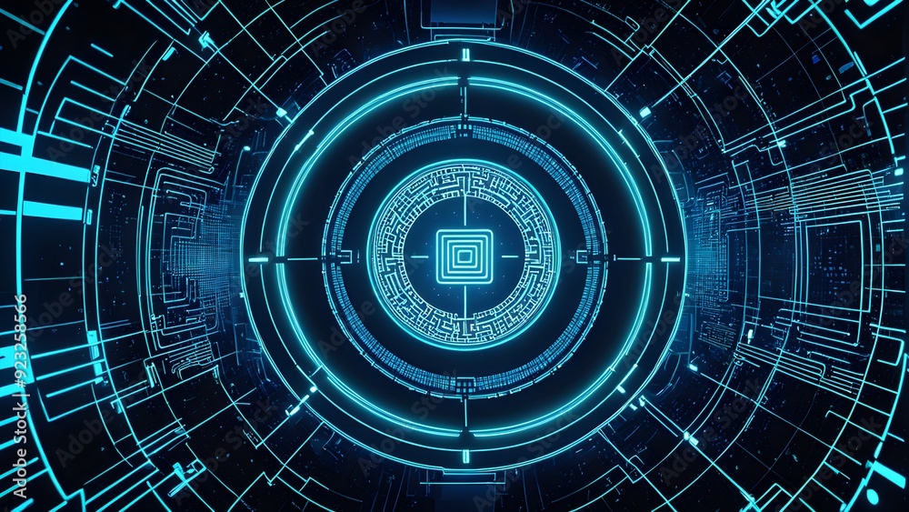 A blue and white computer screen with a blue circle in the center A blue and white computer screen with a blue circle in the center
