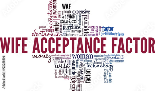 Wife Acceptance Factor WAF word cloud conceptual design isolated on white background.