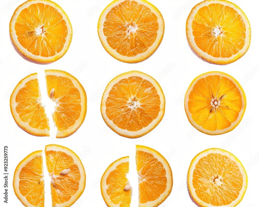 Orange Slices Isolated. Collection of Fresh Citrous Fruit in White Background Orange Slices Isolated. Collection of Fresh Citrous Fruit in White Background