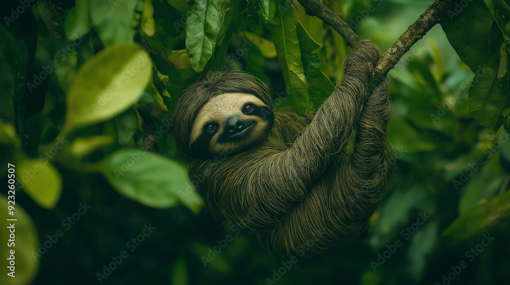 close up of a sloth hanging on the branch close up of a sloth hanging on the branch