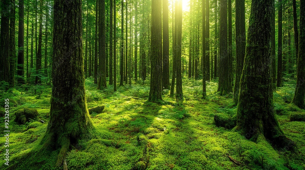 canadian rain forest beautiful view of fresh green trees in the woods with moss taken in golden ears provincial park near vancouver british columbia canada panorama nature background canadian rain forest beautiful view of fresh green trees in the woods with moss taken in golden ears provincial park near vancouver british columbia canada panorama nature background