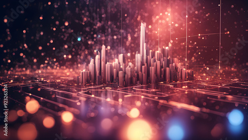 Futuristic Cityscape with Neon Lights and Digital Terrain