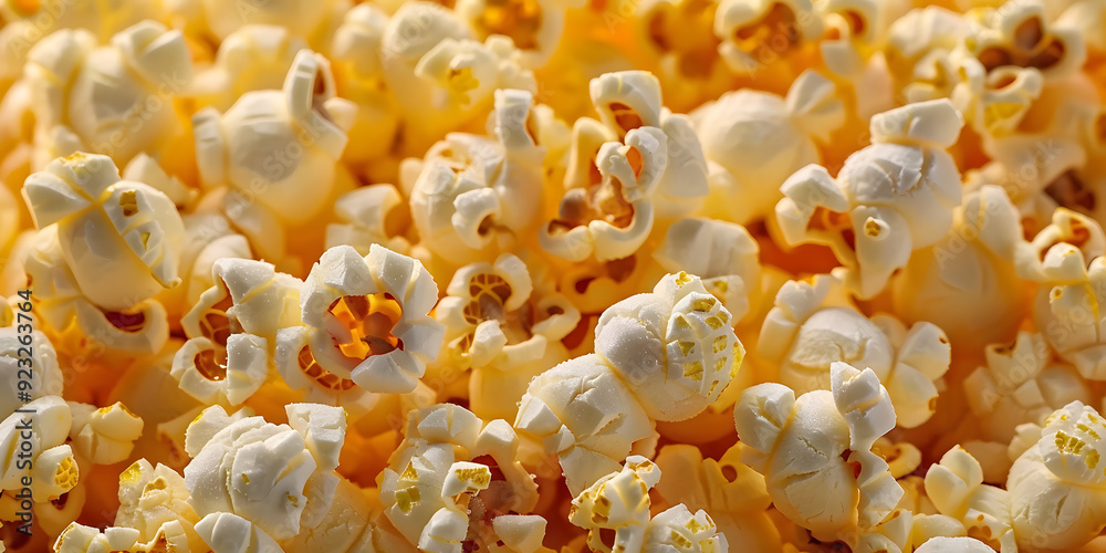 Close-up of crunchy and buttery popcorn snack food, cinema, delicious, background, buttery, snack Close-up of crunchy and buttery popcorn snack food, cinema, delicious, background, buttery, snack