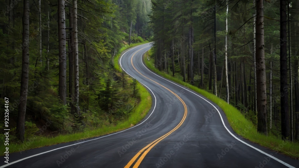 Fototapeta premium Asphalt road winding through forest 